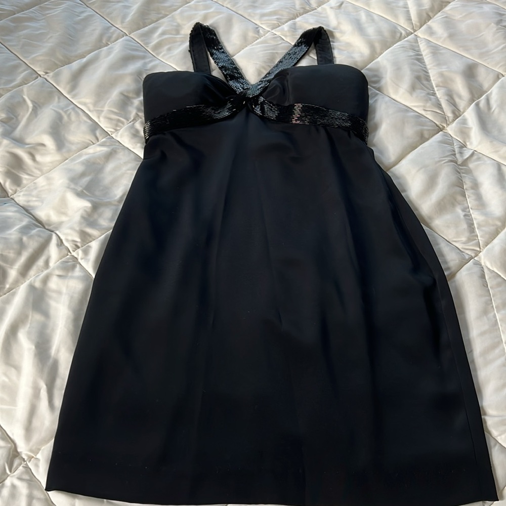 Vintage Cache Black Sheath Cocktail Mini Dress V Neck ThickStraps Beading Size 4 - Picture 8 of 17